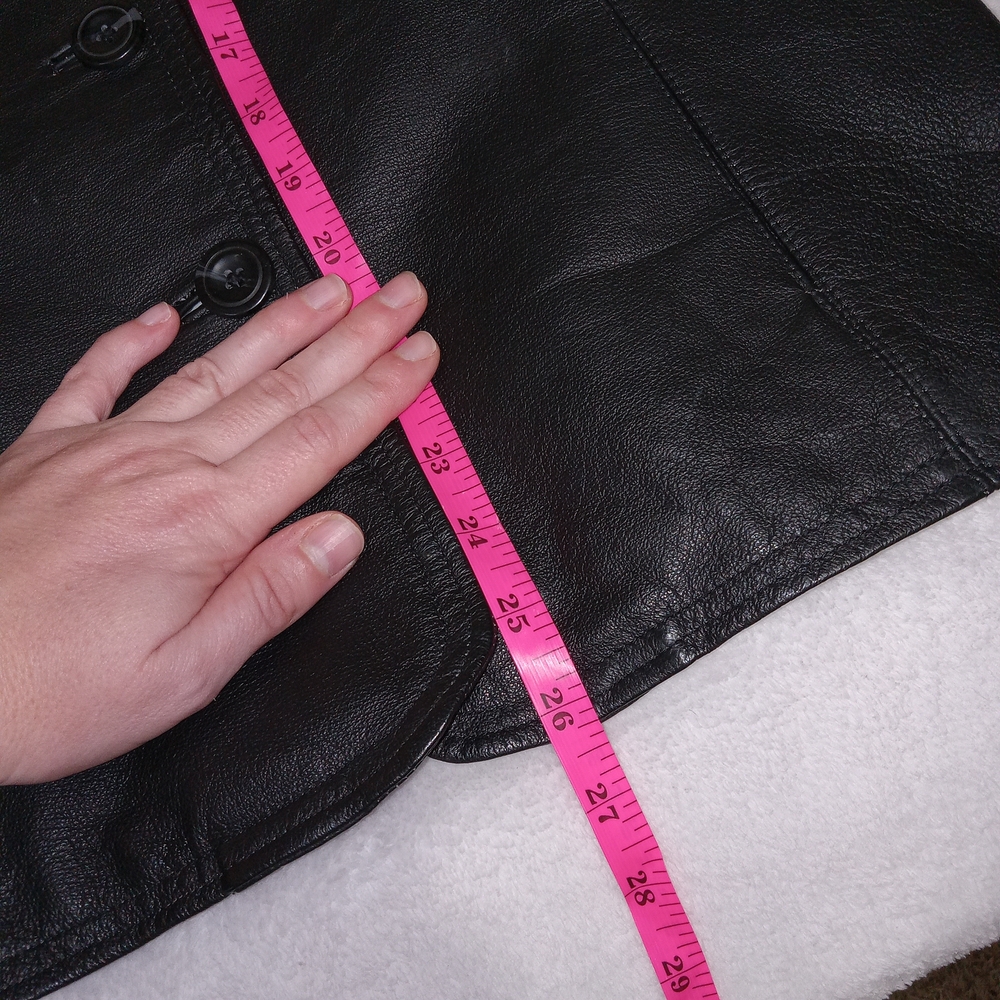 East 5th Leather Blazer Petite Small Moto Black Real Leather  Button Chic Edgy - Picture 8 of 14